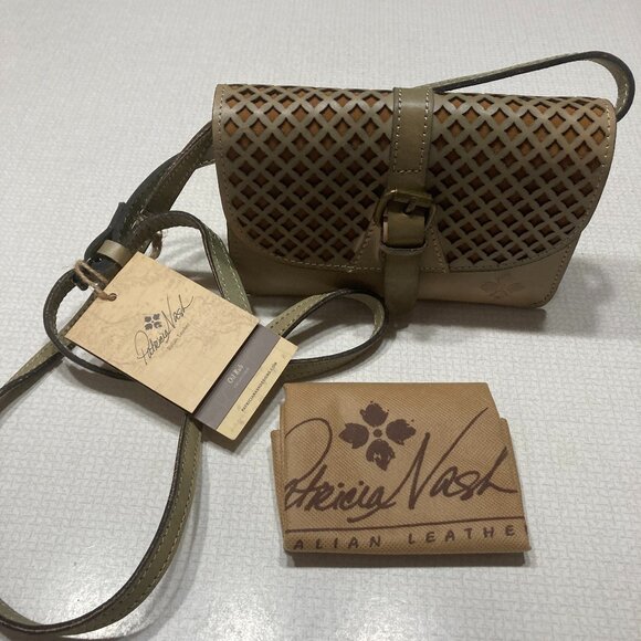 NWT Patricia Nash Small Latice Leather Olive Brown Oil Rubbed Crossbody - Picture 1 of 14
